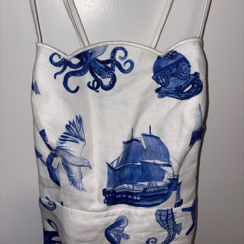 Farm Rio Nautical Wonder Linen Mini Dress - Picture 4 of 7